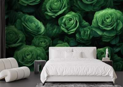 Full frame of green roses background, created using generative ai technology Wall mural