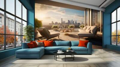 Luxury penthouse terrace with outdoor furniture, created using generative ai technology Wall mural