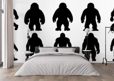 Bigfoot silhouettes set, pack of vector silhouette design, isolated background Wall mural