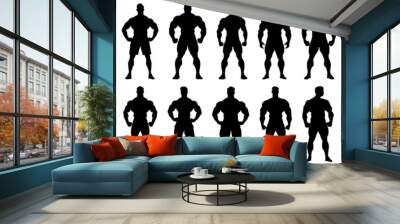 Bodybuilder fitness and gym silhouettes set, large pack of vector silhouette design, isolated white background Wall mural