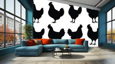 Chicken silhouettes set, bird pack of vector silhouette design, isolated background Wall mural