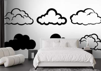 Cloud weather silhouettes set, large pack of vector silhouette design, isolated white background Wall mural