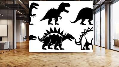 Dinosaur silhouettes set, large pack of vector silhouette design, isolated white background Wall mural