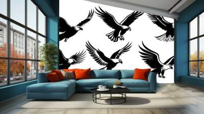 Eagle silhouettes set, large pack of vector silhouette design, isolated white background Wall mural