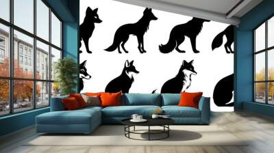 Fox coyote silhouettes set, large pack of vector silhouette design, isolated white background Wall mural