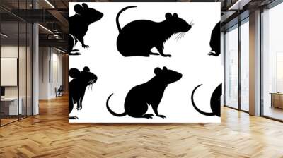 Mouse rat silhouettes set, large pack of vector silhouette design, isolated white background Wall mural