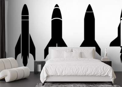 Rocket space silhouettes set, large pack of vector silhouette design, isolated white background Wall mural