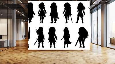 Warriot silhouettes set, large pack of vector silhouette design, isolated white background Wall mural