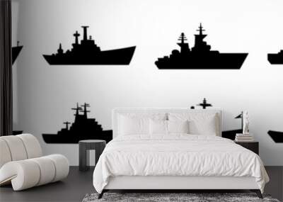 Warship navy silhouettes set, large pack of vector silhouette design, isolated white background. Wall mural