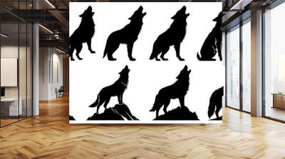 Wolf silhouettes set, large pack of vector silhouette design, isolated white background. Wall mural