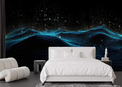 Abstract digital background black and blue wallpaper with polygonal shapes and blue lights Wall mural