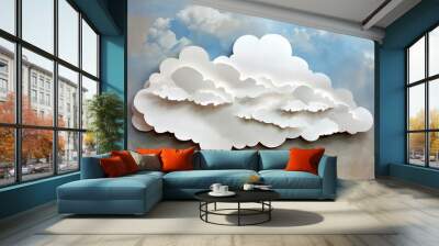 Abstract white paper clouds on a blue background Wall mural