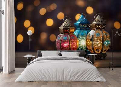 Eid colorful lamps or lanterns for Ramadan and other islamic muslim holidays. Wall mural