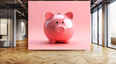 pink piggy bank stands on pink background - savings concept Wall mural