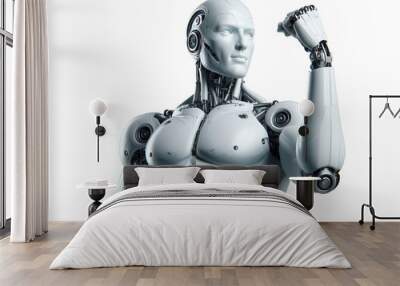 Strong Robot Humanoid, Human-Like Robot Showing Muscle,  Strength of Android, Isolated Wall mural