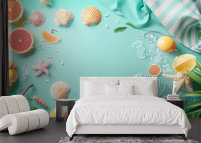 A bright, fresh summer scene featuring clear blue water waves in a swimming pool with ample copy space for text Wall mural