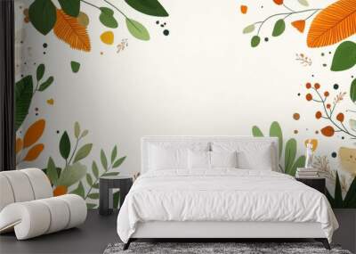 Eco-Friendly Cartoonish Digital Illustration with Organic Elements and Earthy Tones for Text Overlay Wall mural