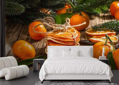 Dry oranges slices snack. Dried citrus fruits for Christmas Decorations Wall mural