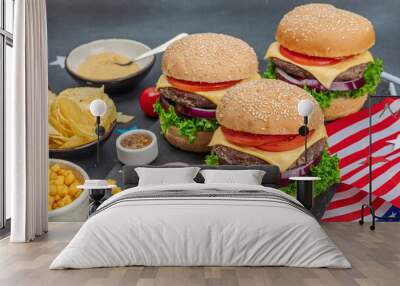 Homemade burgers. An American classic, traditional food for picnic or celebration Independence Day Wall mural