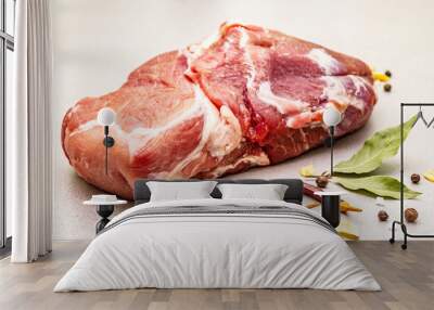 Raw fresh pork shoulder with spices Wall mural