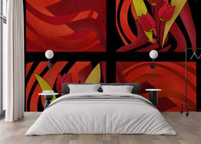 Oriental pattern modern elements flowers of tulips texture backg Wall mural