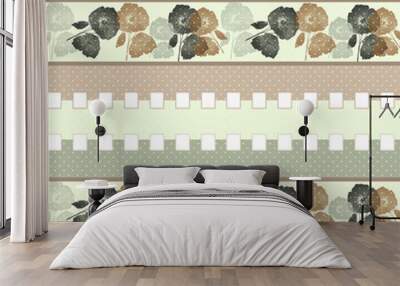 Patchwork retro beige colors poppy floral textile pattern backgr Wall mural