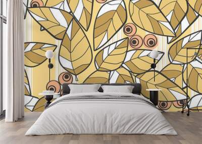 Seamless pattern wild berries branch leaves retro texture backgr Wall mural