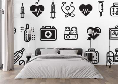 set of silhouettes of vector medical care icon Wall mural