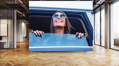 Awesome girl in blue sunglasses Wall mural