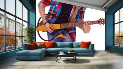 Clsoe portrait of young rocker posing in studio on white backgro Wall mural