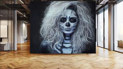 Halloween female skull makeup. Wall mural