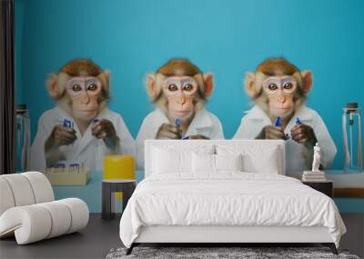 Monkeys conducting research with lab equipment joyfully. Wall mural