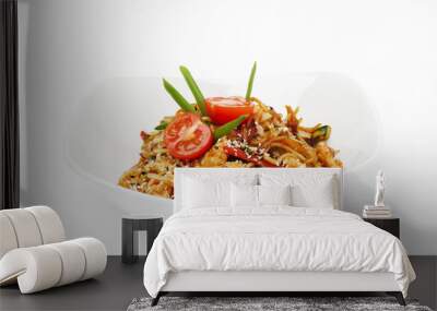 Pasta food with tomatoes in white plate Wall mural