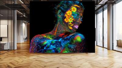 creative spring flowers uv portrait glowin neon body art painting Wall mural