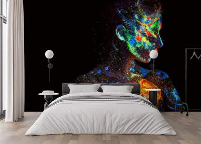 UV painting of a universe on a female body portrait Wall mural