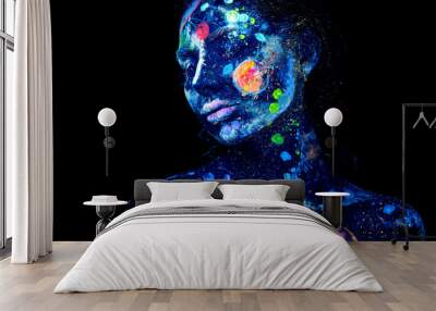 UV painting of a universe on a female Halloween body portrait Wall mural