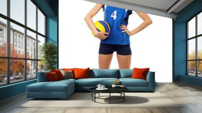 young, beauty volleyball player. Isolated on white in studio Wall mural