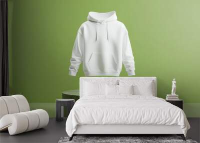 Blank Mockup Hoodie design floating above a podium with an isolated neutral green color background Wall mural