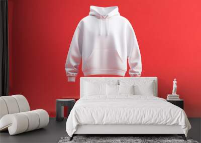 Blank Mockup Hoodie design floating above a podium with an isolated neutral red color background Wall mural