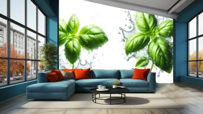 basil leaf with splash isolated png Wall mural