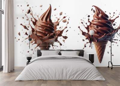 chocolate ice cream cone isolated png with splash Wall mural