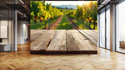 empty wooden table for product on the vineyard background Wall mural