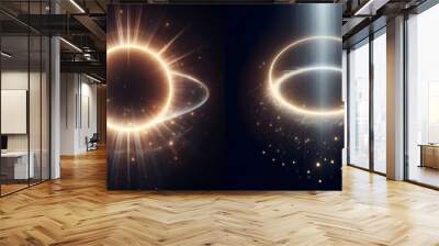 Gold halo ring light effect isolated on black background Wall mural