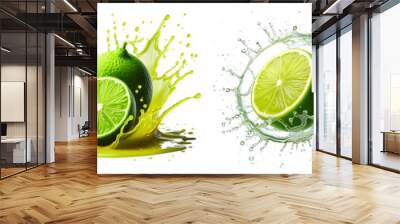 green lime lemon with splash isolated png Wall mural