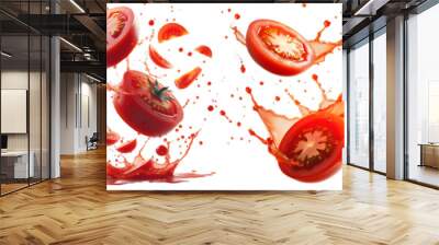 sliced tomato with splash isolated png Wall mural