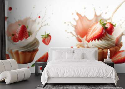 strawberry tartlet with cream splash isolated png Wall mural