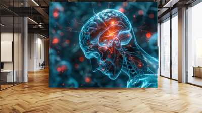 3D rendering image illustrating the effects of traumatic brain injury and the brain's remarkable ability to recover and adapt Wall mural