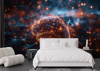 3D rendering image illustrating the network of connections between different brain regions, highlighting the importance of connectivity for brain functio Wall mural