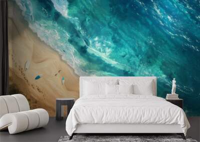 A beautiful blue ocean with a sandy beach Wall mural