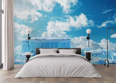 A blue sky with a large ice sculpture in the middle Wall mural